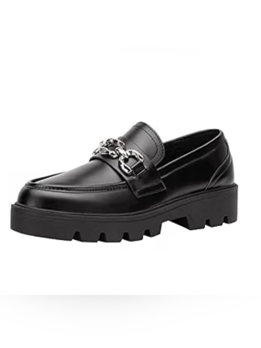 Black Slip-On Loafers with Silver Chain